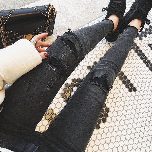 Modern női farmer sötétszürke színben