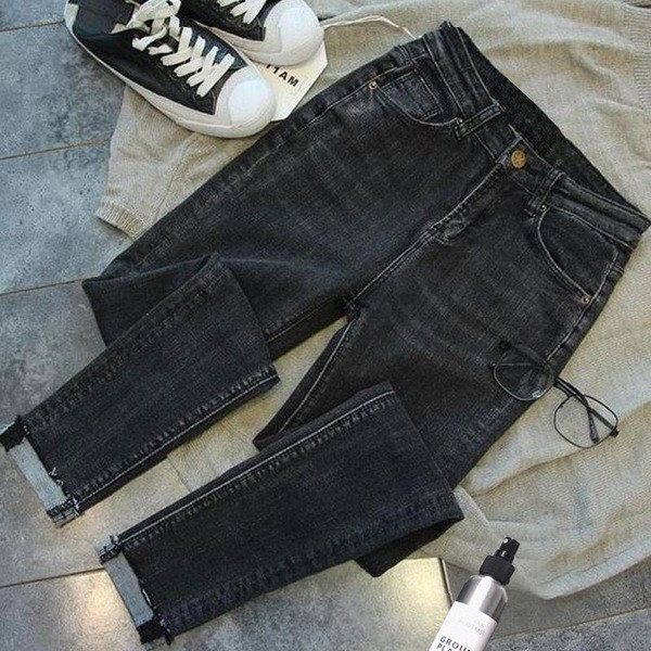 Blugi casual de dama de culoare inchisa cu talie standard