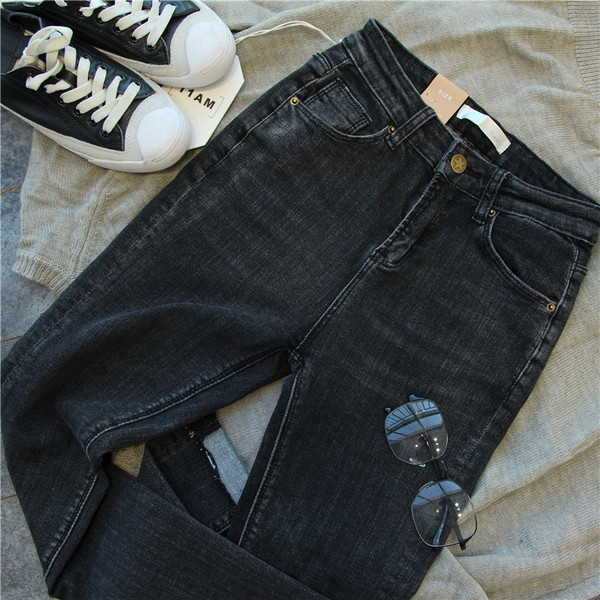 Blugi casual de dama de culoare inchisa cu talie standard