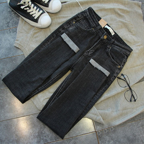 Blugi casual de dama de culoare inchisa cu talie standard