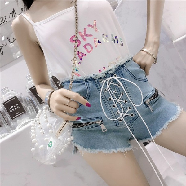 Γυναικεία παντελόνια  τζιν με φερμουάρ κια κορδόνια