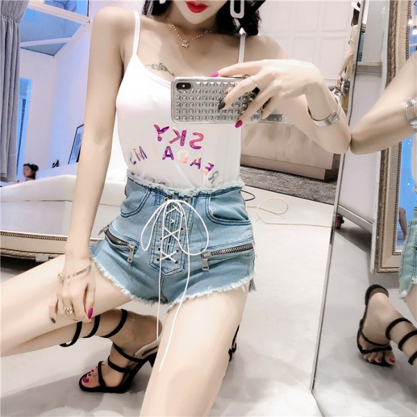 Γυναικεία παντελόνια  τζιν με φερμουάρ κια κορδόνια