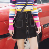 Κομψή γυναικεία φούστα σε μαύρο χρώμα και ψηλή μέση