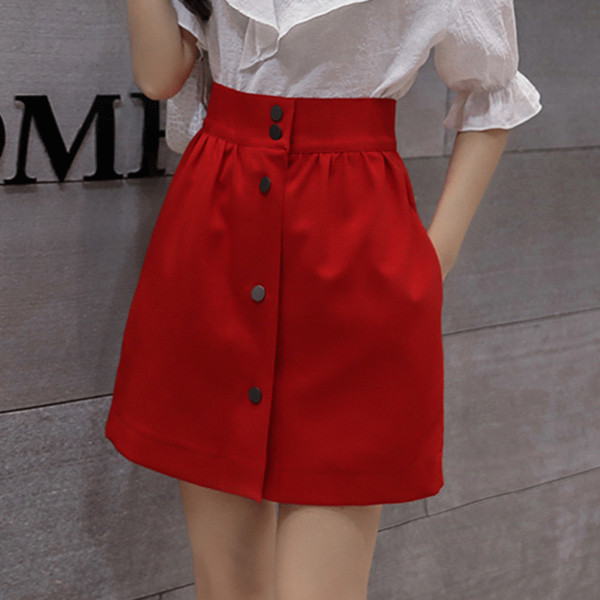 Stílusos női szoknya két színben, magas derékkal és zsebekkel