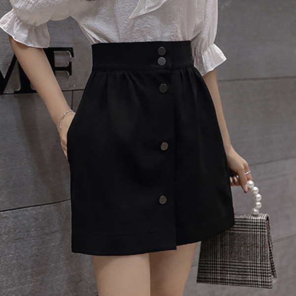 Stílusos női szoknya két színben, magas derékkal és zsebekkel