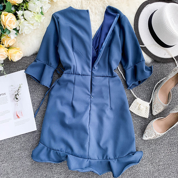 Női kombiné V-nyakú kék színben