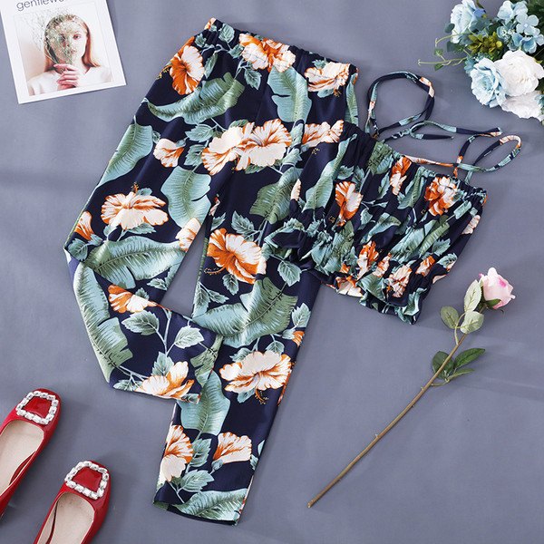 Set femei din două părți cu motive florale - trei culori