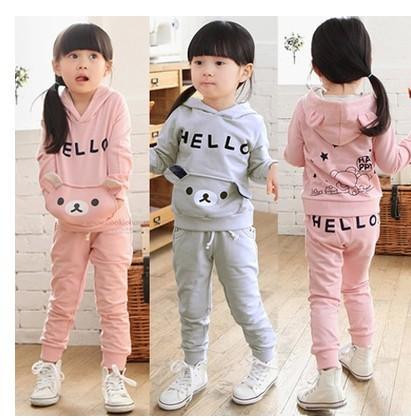 Modern gyerekcsapat lányoknak két részben rózsaszín és szürke színben