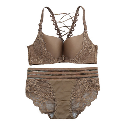 Μοντέρνο γυναικείο σύνολο  με δαντέλα σε ροζ, μαύρο και καφέ χρώμα