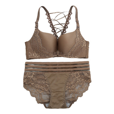 Μοντέρνο γυναικείο σύνολο  με δαντέλα σε ροζ, μαύρο και καφέ χρώμα