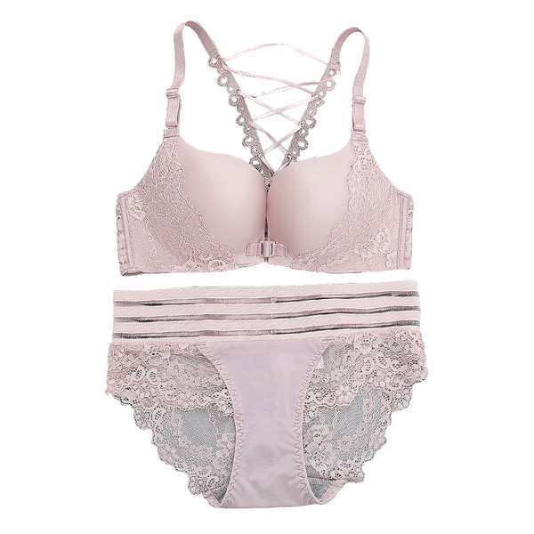 Μοντέρνο γυναικείο σύνολο  με δαντέλα σε ροζ, μαύρο και καφέ χρώμα