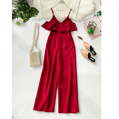 Női overall vékony pántokkal, kék és piros színben