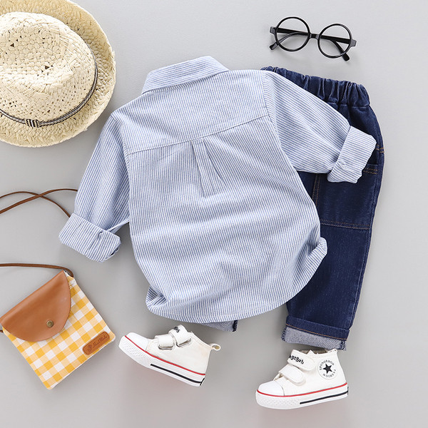 Μοντέρνο παιδικό σετ για κορίτσια σε δύο τεμαχίων - πουκάμισο  και τζιν σε δύο χρώματα