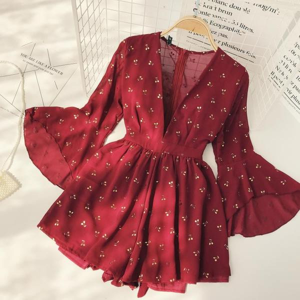 Vörös és kék színű lótusz ujjú overál