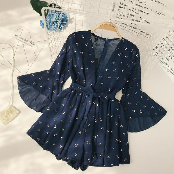 Vörös és kék színű lótusz ujjú overál