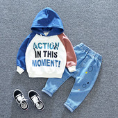 Modern gyerek szett fiúknak pulóverben és farmerben, két színben