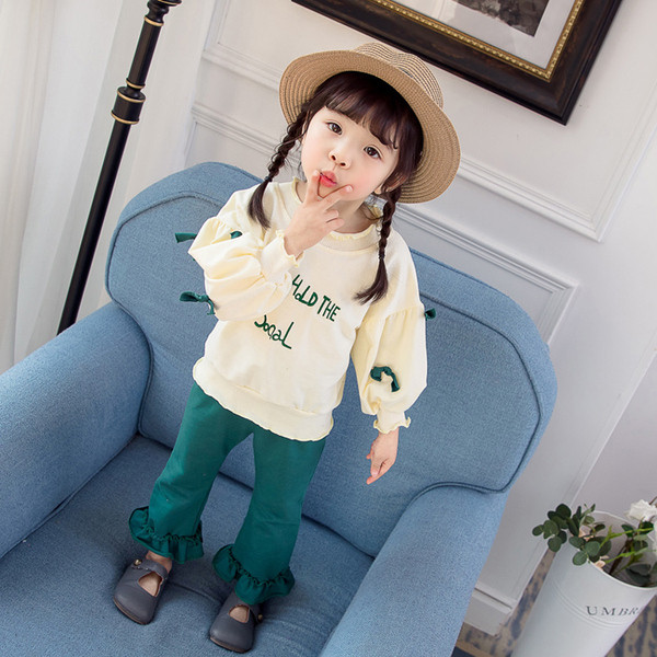 Μοντέρνο παιδικό σετ για κορίτσια  - μπλούζα και παντελόνι σε δύο χρώματα