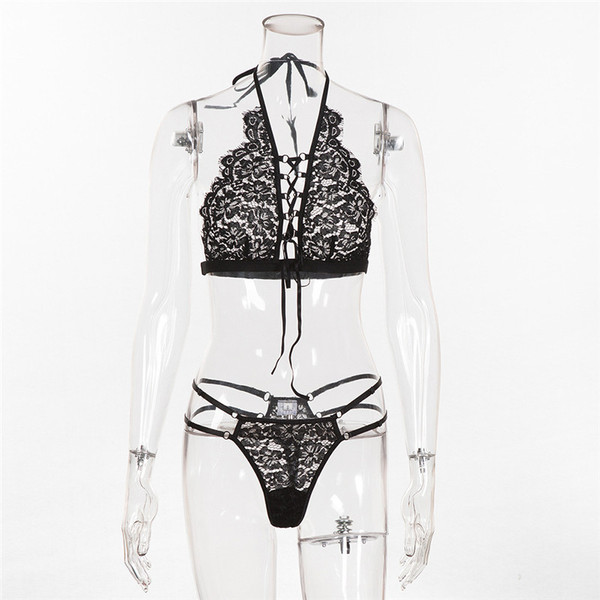 Intimate  γυναικεία εσώρυχα από δαντέλα με  δεσμούς σε μαύρο και άσπρο χρώμα