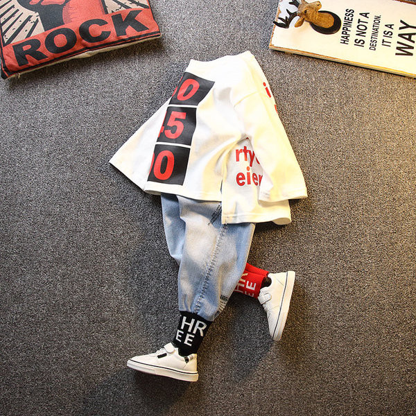 Alkalmi gyerek szett fiúknak négy színben rátéttel és felirattal