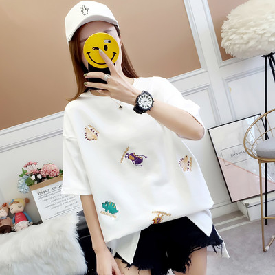 Modern női póló rövid ujjal, rátéttel, három színben