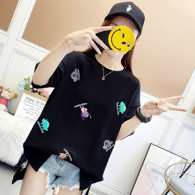 Modern női póló rövid ujjal, rátéttel, három színben