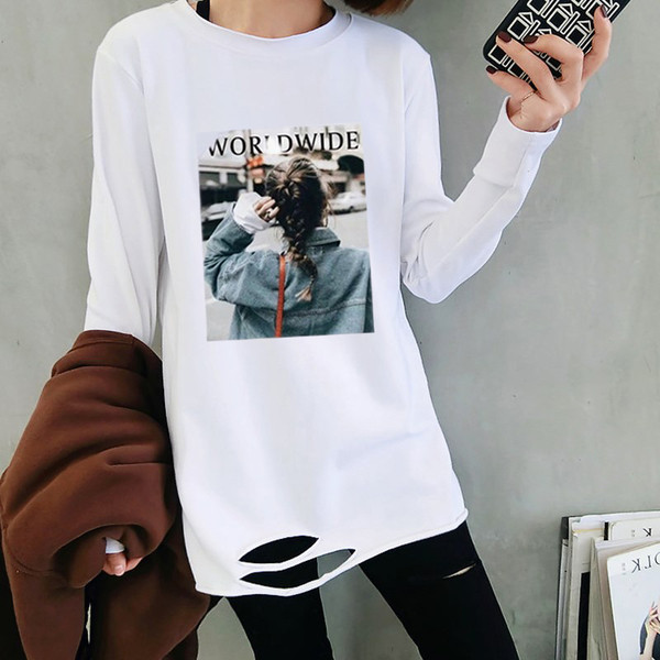 Γυναικεία καθημερινή μπλούζα με μακριά μανίκια και εκτύπωση