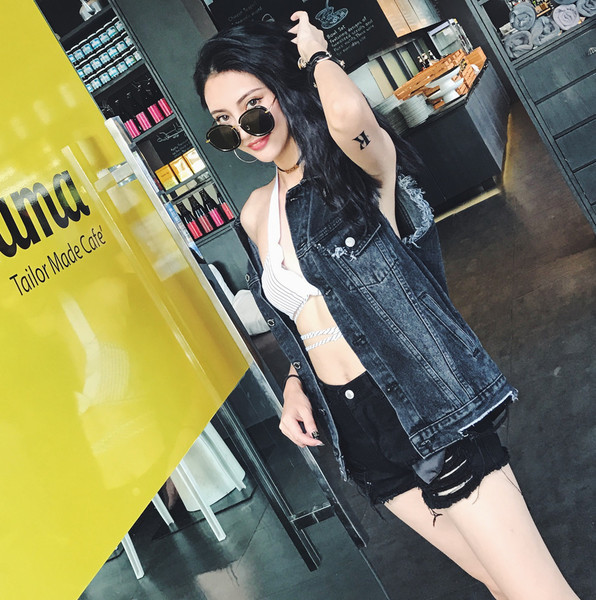 Női farmer mellény fekete színben