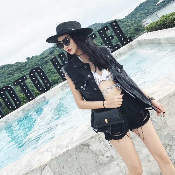 Női farmer mellény fekete színben