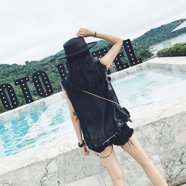 Női farmer mellény fekete színben