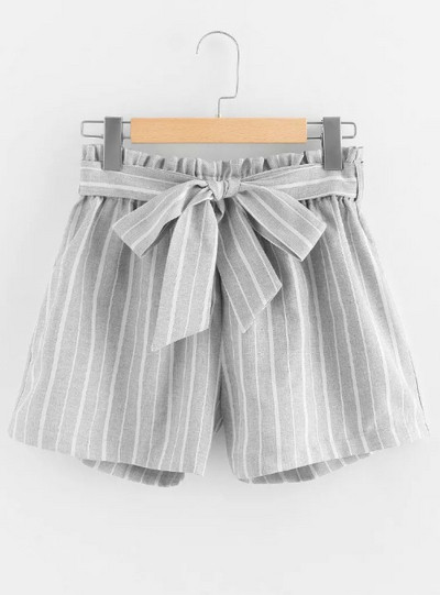 Дамски раирани къси панталони в сив и син цвят