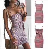 Lezser női nyári csíkos ruha vékony pántokkal, két színben