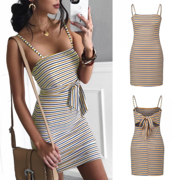 Lezser női nyári csíkos ruha vékony pántokkal, két színben