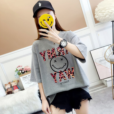 Hétköznapi női póló, rövid ujjú és nyomott két színben