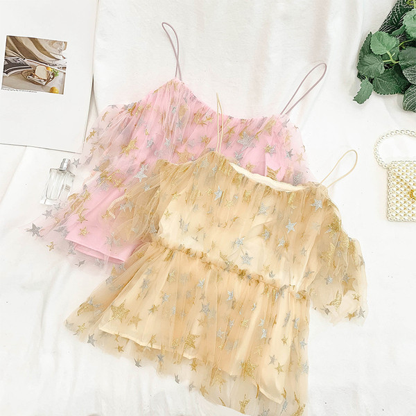 Női felső, vékony pántokkal, rózsaszín és sárga színben