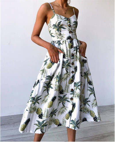 Καθημερινό γυναικείο φόρεμα μοτίβα με φυτικά μοτίβα σε διάφορα χρώματα