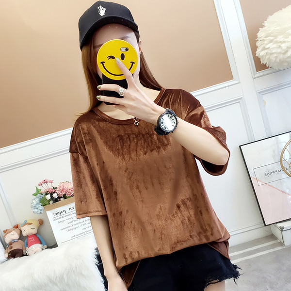 Bluza de dama model nou cu maneci scurte din catifea in mai multe culori