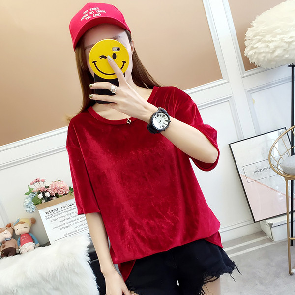 Bluza de dama model nou cu maneci scurte din catifea in mai multe culori