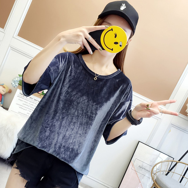 Bluza de dama model nou cu maneci scurte din catifea in mai multe culori