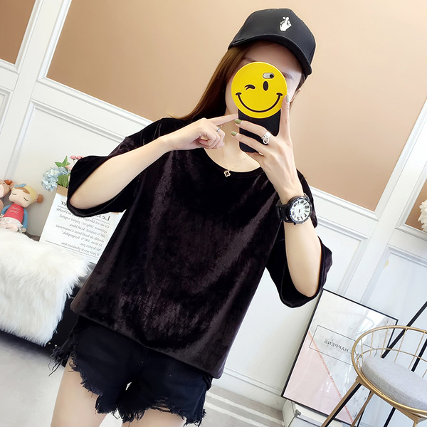 Bluza de dama model nou cu maneci scurte din catifea in mai multe culori