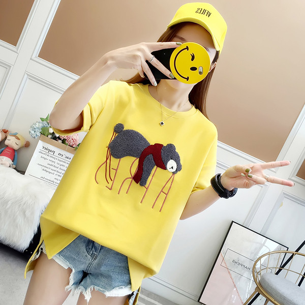 Bluză de damă modernă cu mâneci scurte și aplicare 3D în două culori