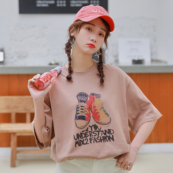 Női alkalmi blúz rövid ujjú fehér és rózsaszín O-nyakú