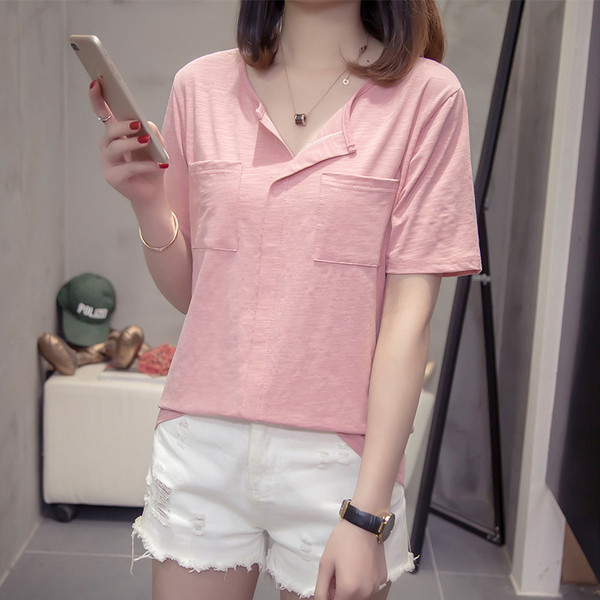 Női alkalmi blúz három színben zsebbel és V-nyakkal