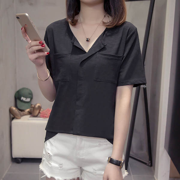 Női alkalmi blúz három színben zsebbel és V-nyakkal