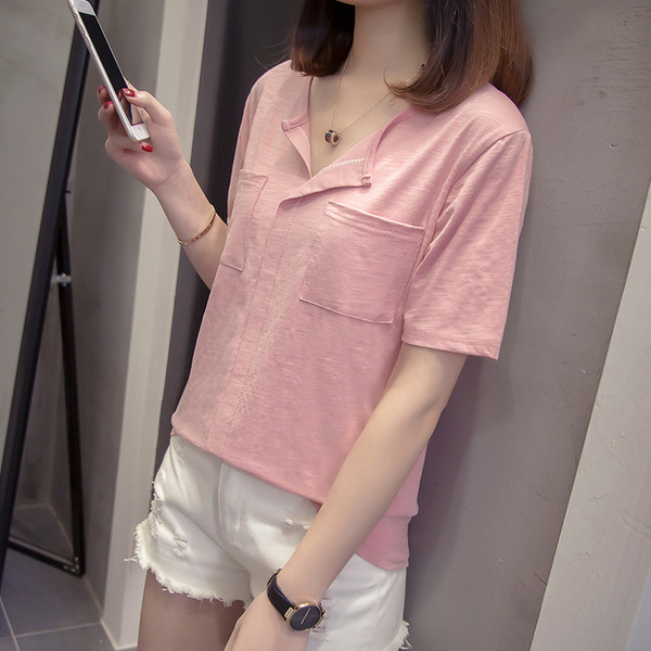 Női alkalmi blúz három színben zsebbel és V-nyakkal