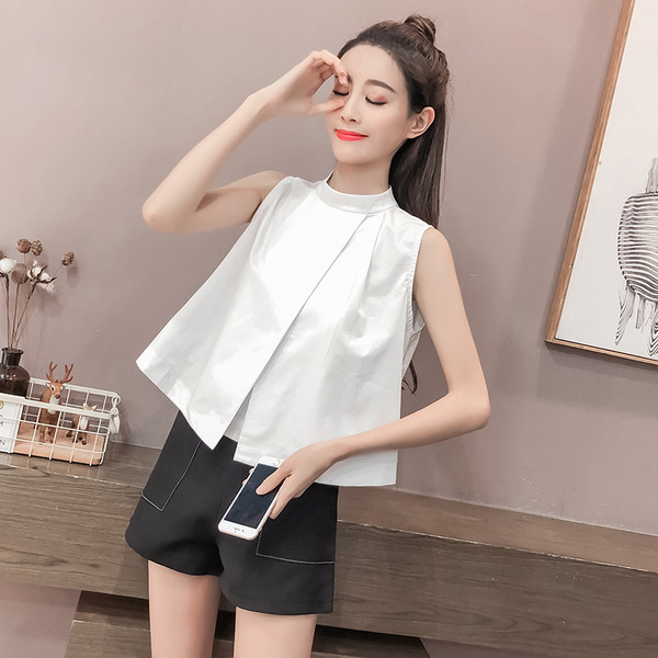 Női modern tanktop széles modell fehér és kék színben