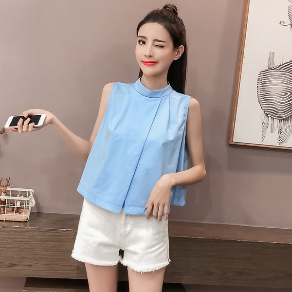 Női modern tanktop széles modell fehér és kék színben