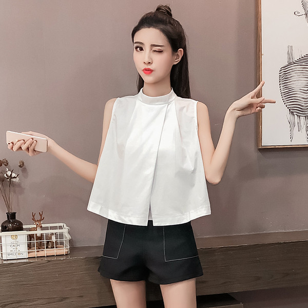 Női modern tanktop széles modell fehér és kék színben