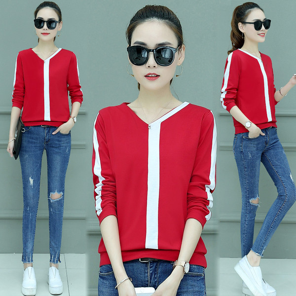 Γυναικεία καθημερινή μπλούζα με  μακρύ μανίκι  σε τρία χρώματα και V-ντεκολτέ