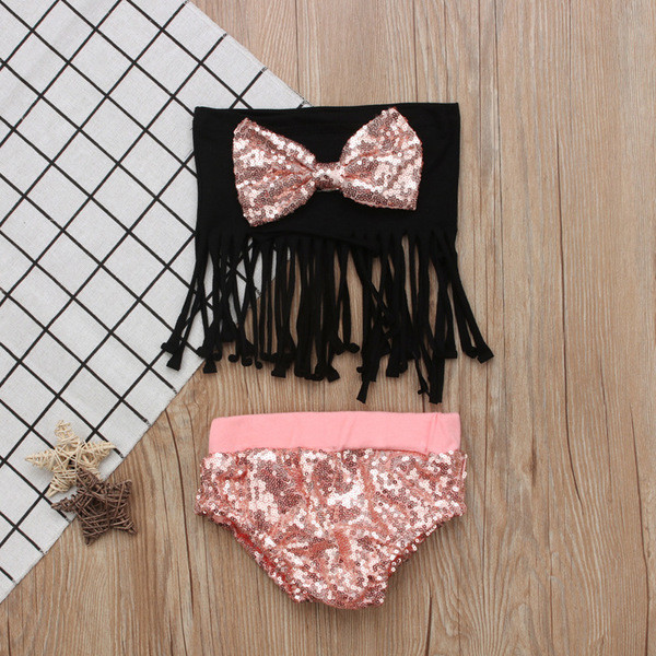 Παιδικό μαγιό για κορίτσια με κρόσσια και πούλιες