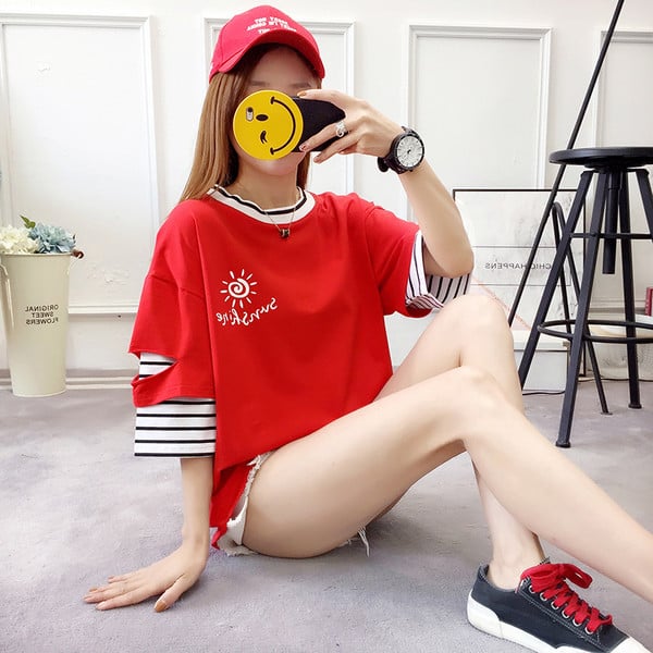 Μοντέρνα γυναικεία μπλούζα με εκτύπωση και Ο-λαιμόκοψη σε διάφορα χρώματα